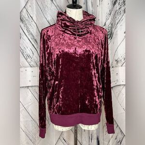 Y2K Betsy Johnson Velour Hoodie Sweatshirt Burgundy L